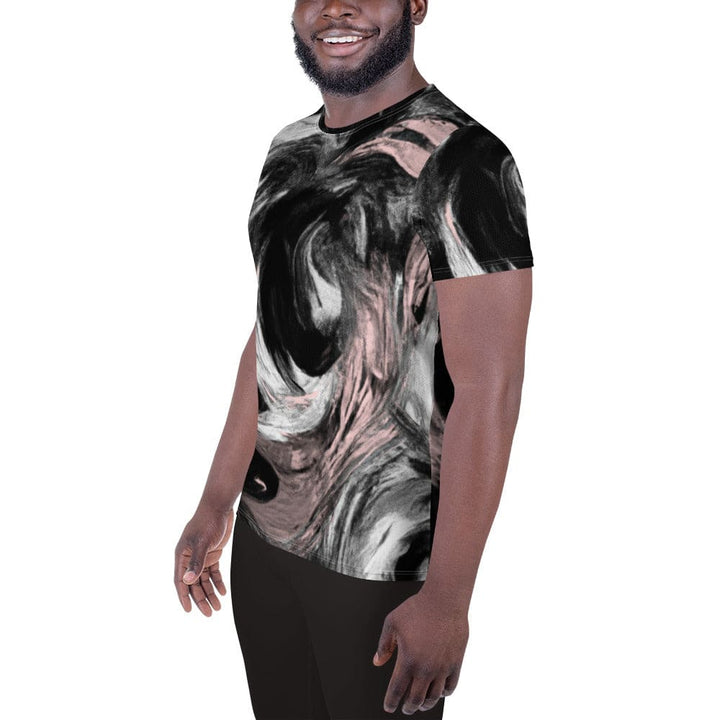 Mens Stretch Fit Athletic Sports T-shirt - Black Pink White Abstract