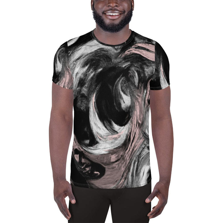 Mens Stretch Fit Athletic Sports T-shirt - Black Pink White Abstract