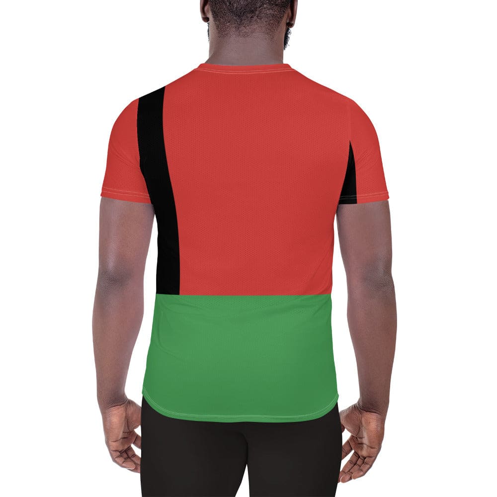 Mens Stretch Fit Athletic Sports T-shirt - Black Red Green Stripped