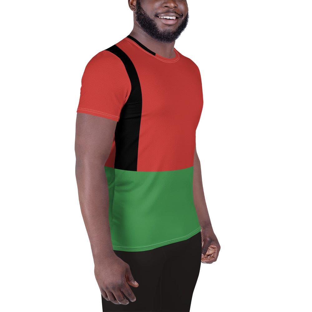 Mens Stretch Fit Athletic Sports T-shirt - Black Red Green Stripped