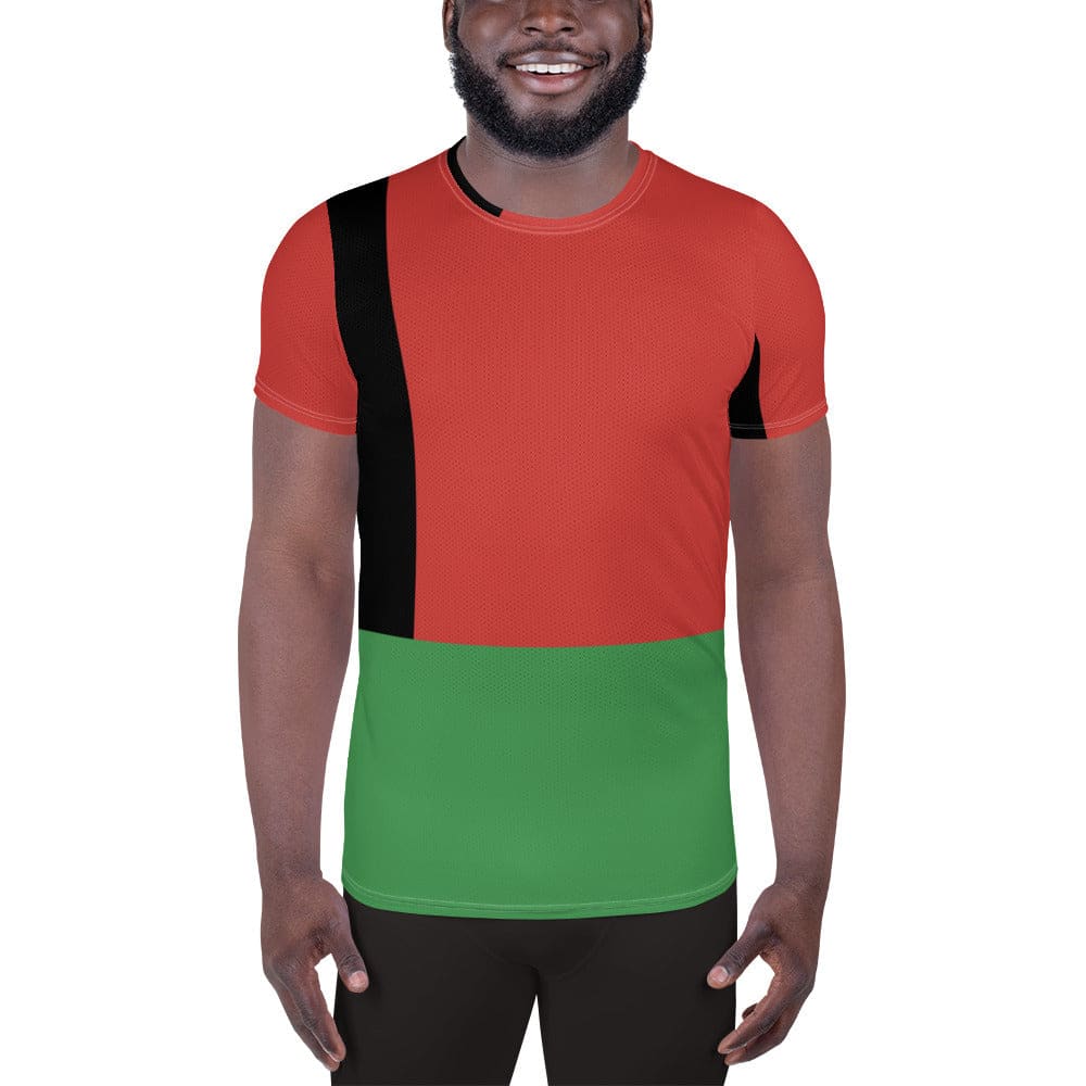 Mens Stretch Fit Athletic Sports T-shirt - Black Red Green Stripped