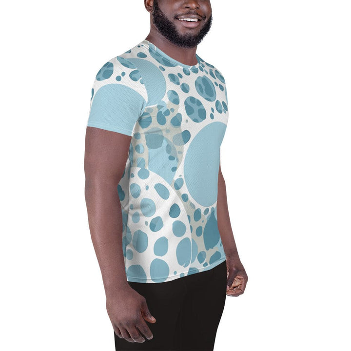 Mens Stretch Fit Athletic Sports T-shirt - Blue and White Circular