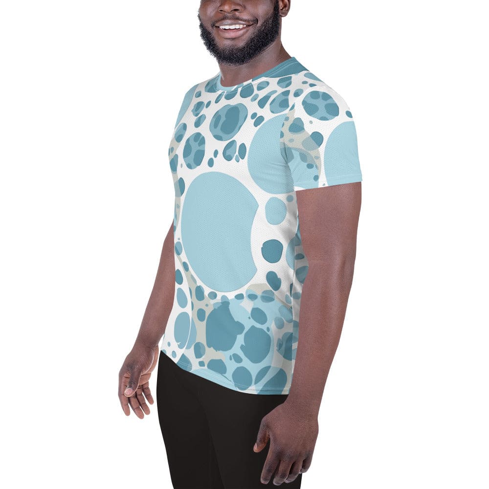 Mens Stretch Fit Athletic Sports T-shirt - Blue and White Circular