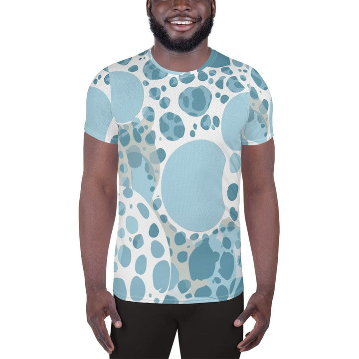 Mens Stretch Fit Athletic Sports T-shirt - Blue and White Circular