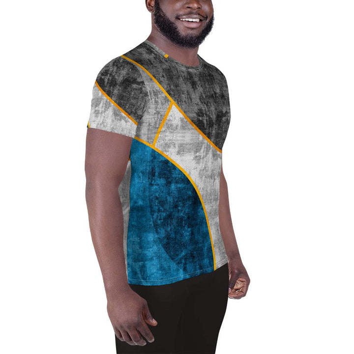 Mens Stretch Fit Athletic Sports T-shirt - Blue Grey Design