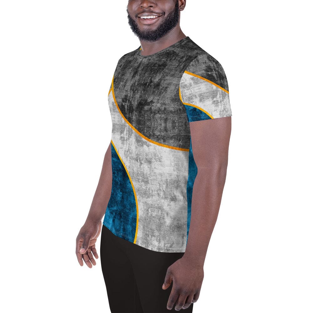 Mens Stretch Fit Athletic Sports T-shirt - Blue Grey Design