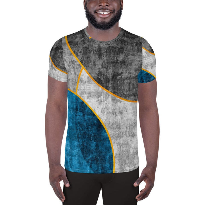 Mens Stretch Fit Athletic Sports T-shirt - Blue Grey Design
