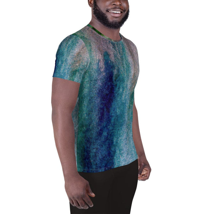 Mens Stretch Fit Athletic Sports T-shirt - Blue Hue Watercolor Abstract