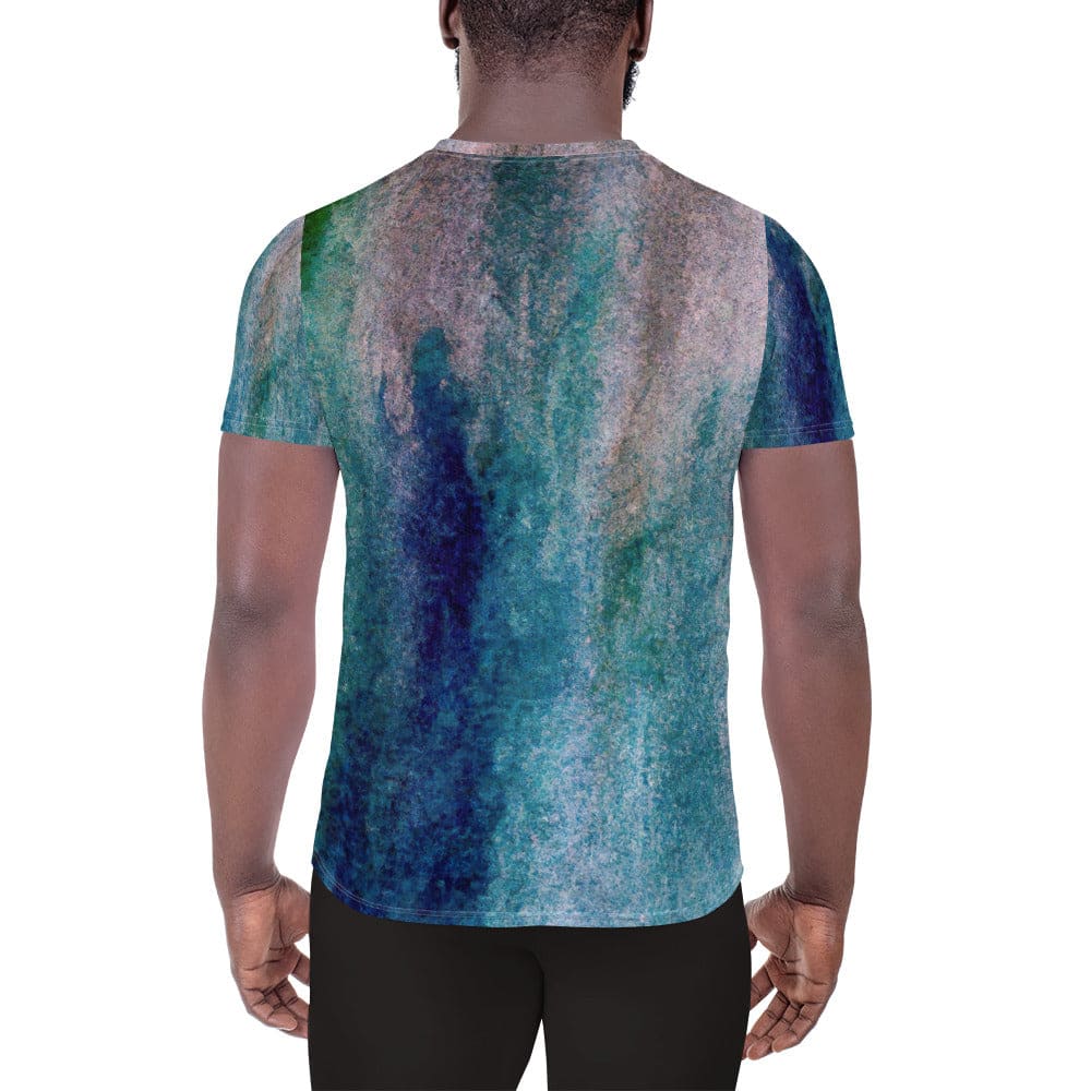 Mens Stretch Fit Athletic Sports T-shirt - Blue Hue Watercolor Abstract
