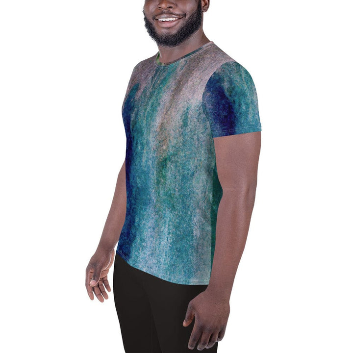 Mens Stretch Fit Athletic Sports T-shirt - Blue Hue Watercolor Abstract