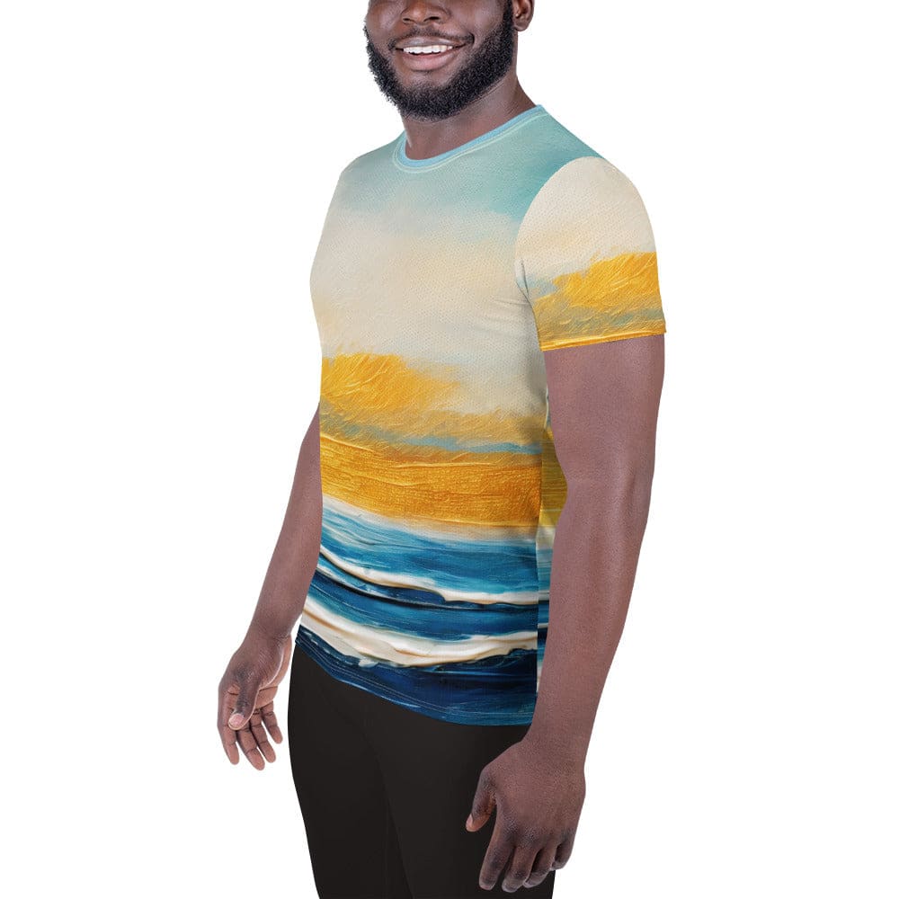 Mens Stretch Fit Athletic Sports T-shirt - Blue Ocean Golden Sunset