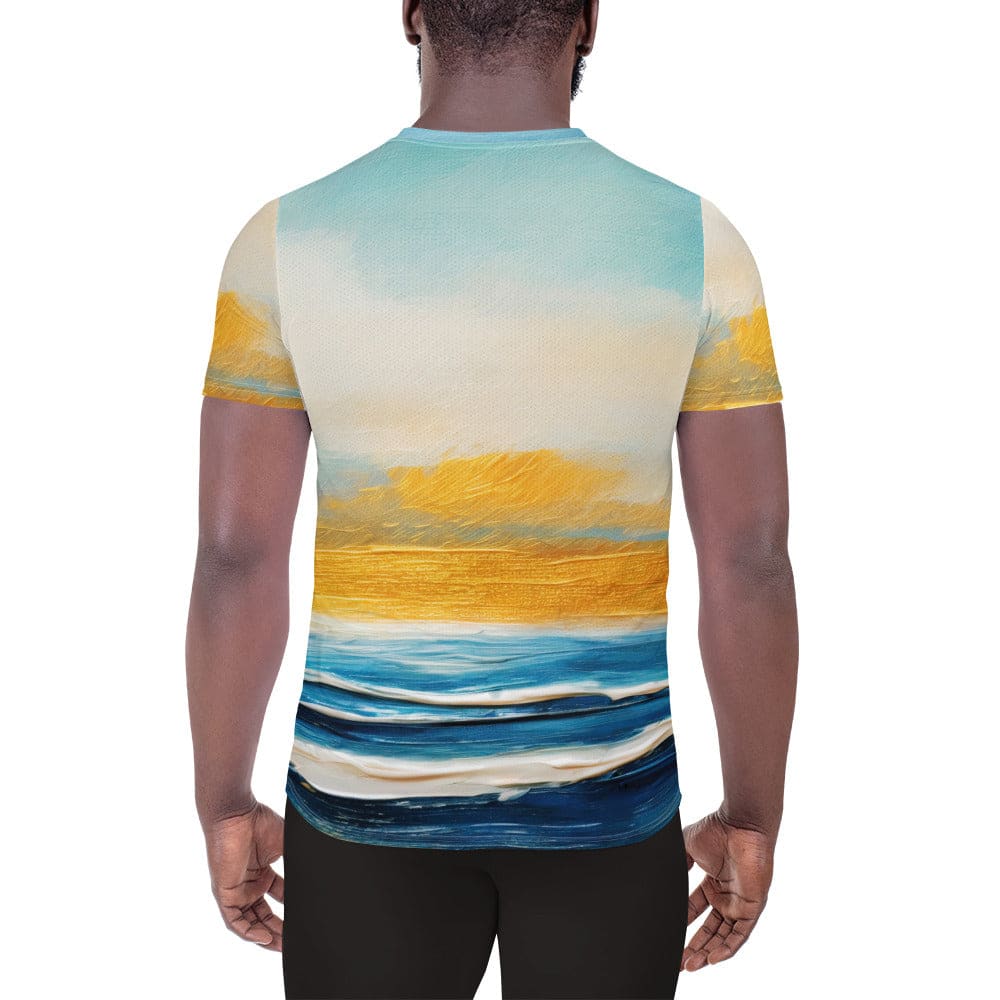 Mens Stretch Fit Athletic Sports T-shirt - Blue Ocean Golden Sunset