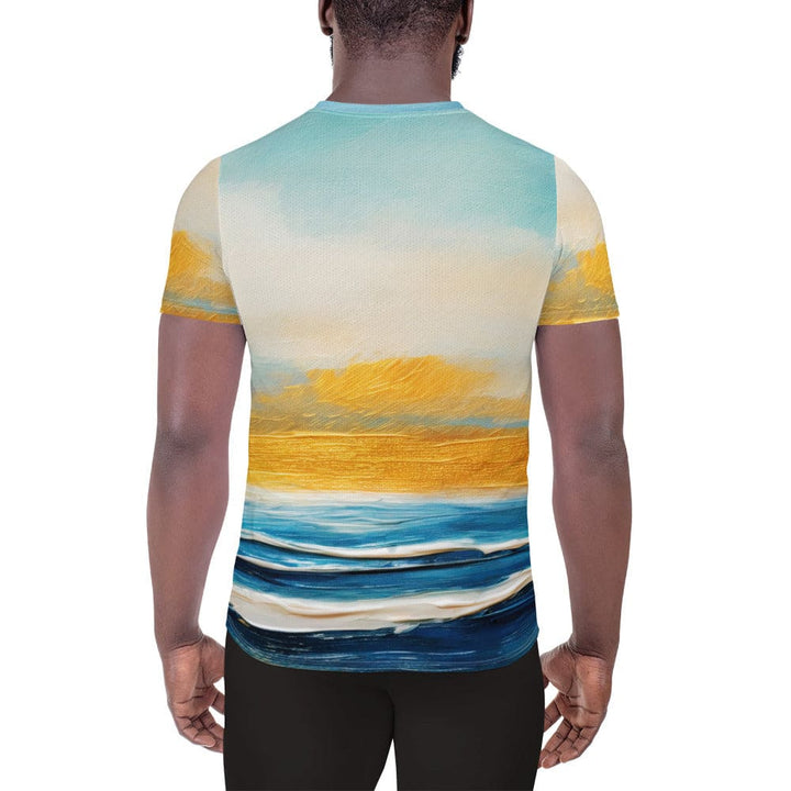 Mens Stretch Fit Athletic Sports T-shirt - Blue Ocean Golden Sunset