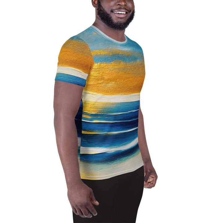 Mens Stretch Fit Athletic Sports T-shirt - Blue Ocean Golden Sunset 3