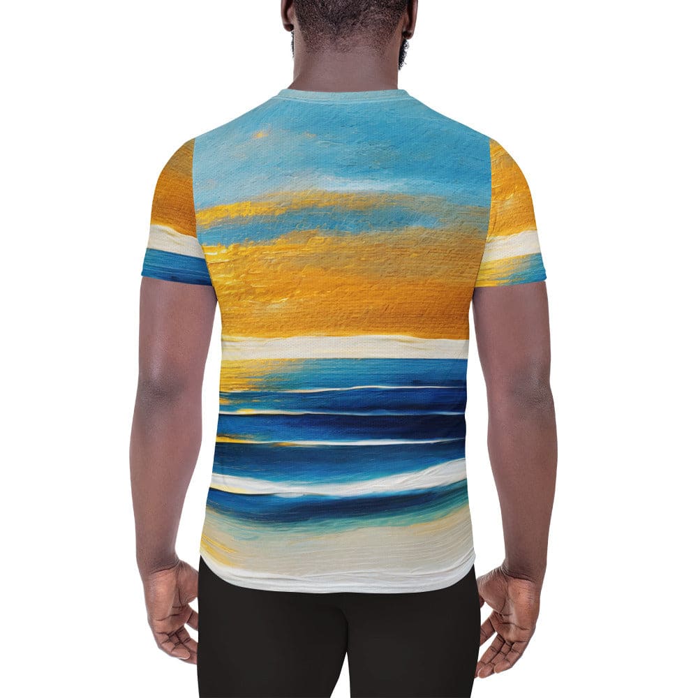 Mens Stretch Fit Athletic Sports T-shirt - Blue Ocean Golden Sunset 3