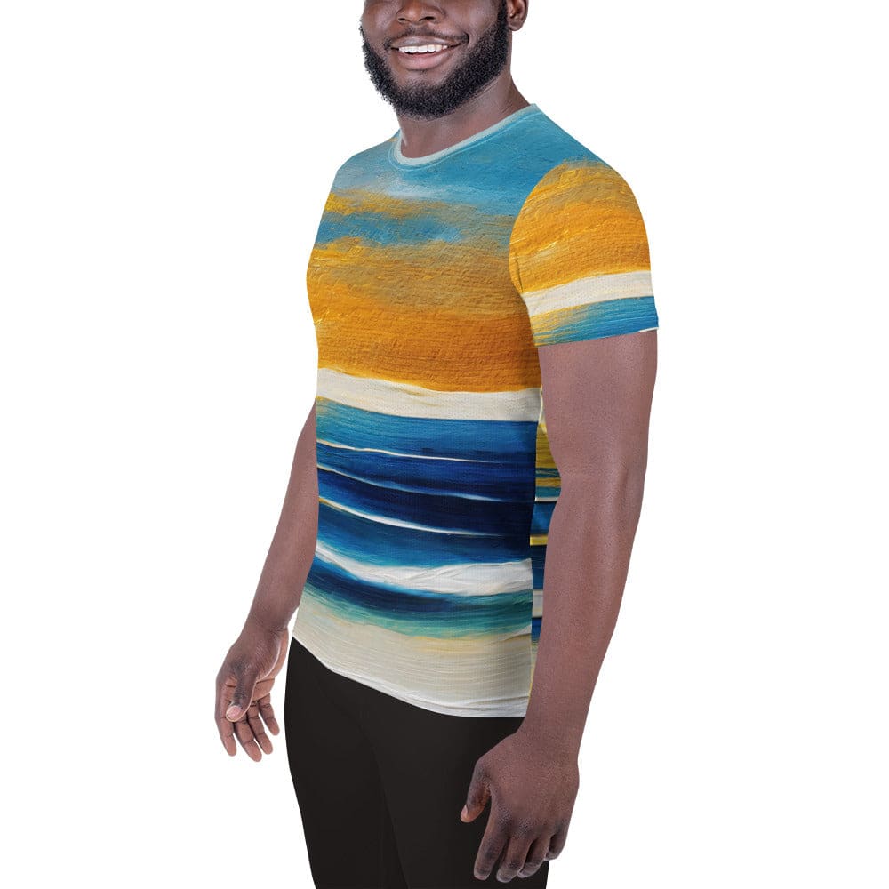 Mens Stretch Fit Athletic Sports T-shirt - Blue Ocean Golden Sunset 3