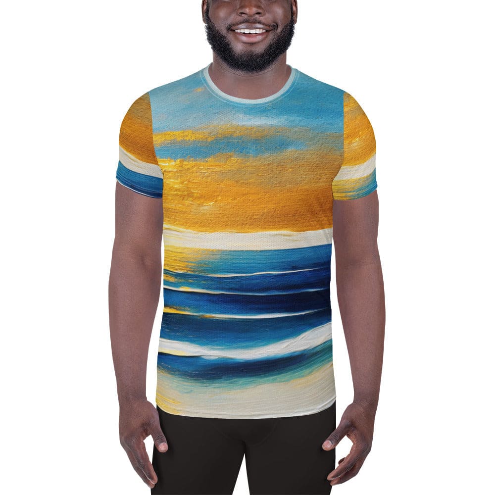 Mens Stretch Fit Athletic Sports T-shirt - Blue Ocean Golden Sunset 3