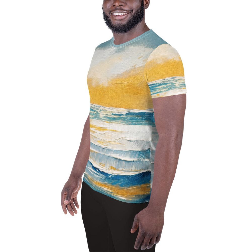 Mens Stretch Fit Athletic Sports T-shirt - Blue Ocean Golden Sunset