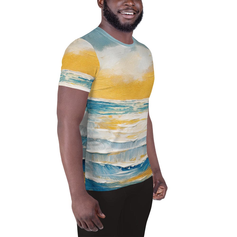Mens Stretch Fit Athletic Sports T-shirt - Blue Ocean Golden Sunset