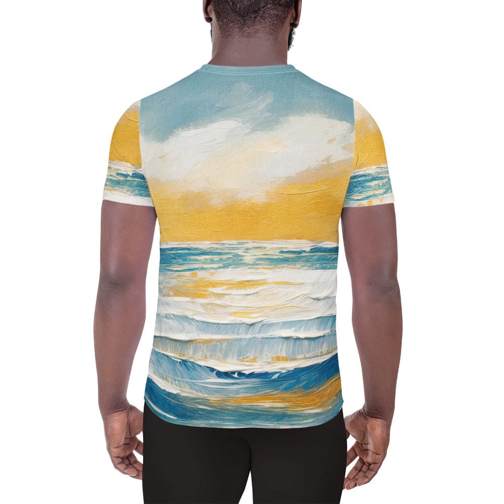 Mens Stretch Fit Athletic Sports T-shirt - Blue Ocean Golden Sunset