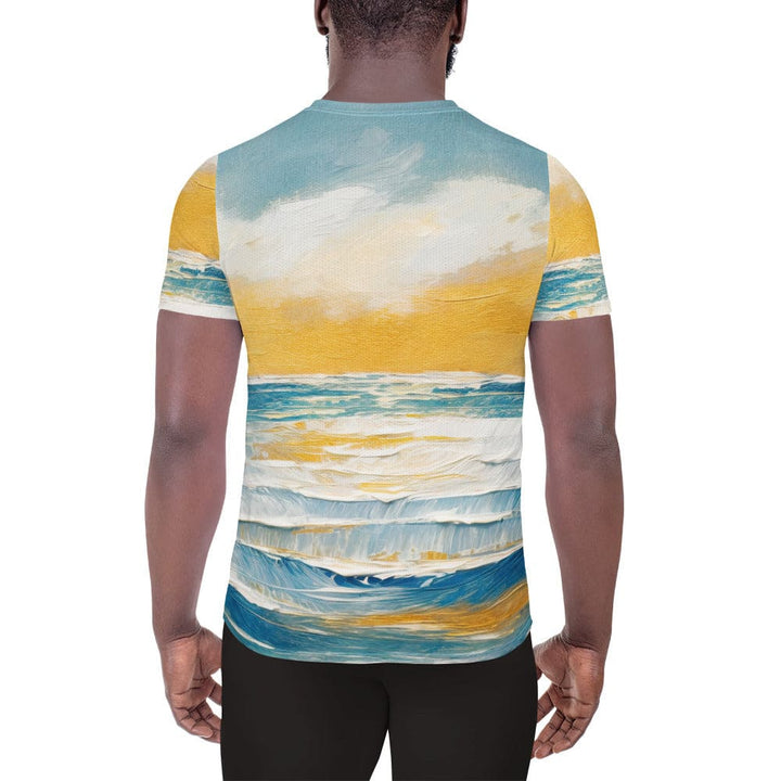 Mens Stretch Fit Athletic Sports T-shirt - Blue Ocean Golden Sunset