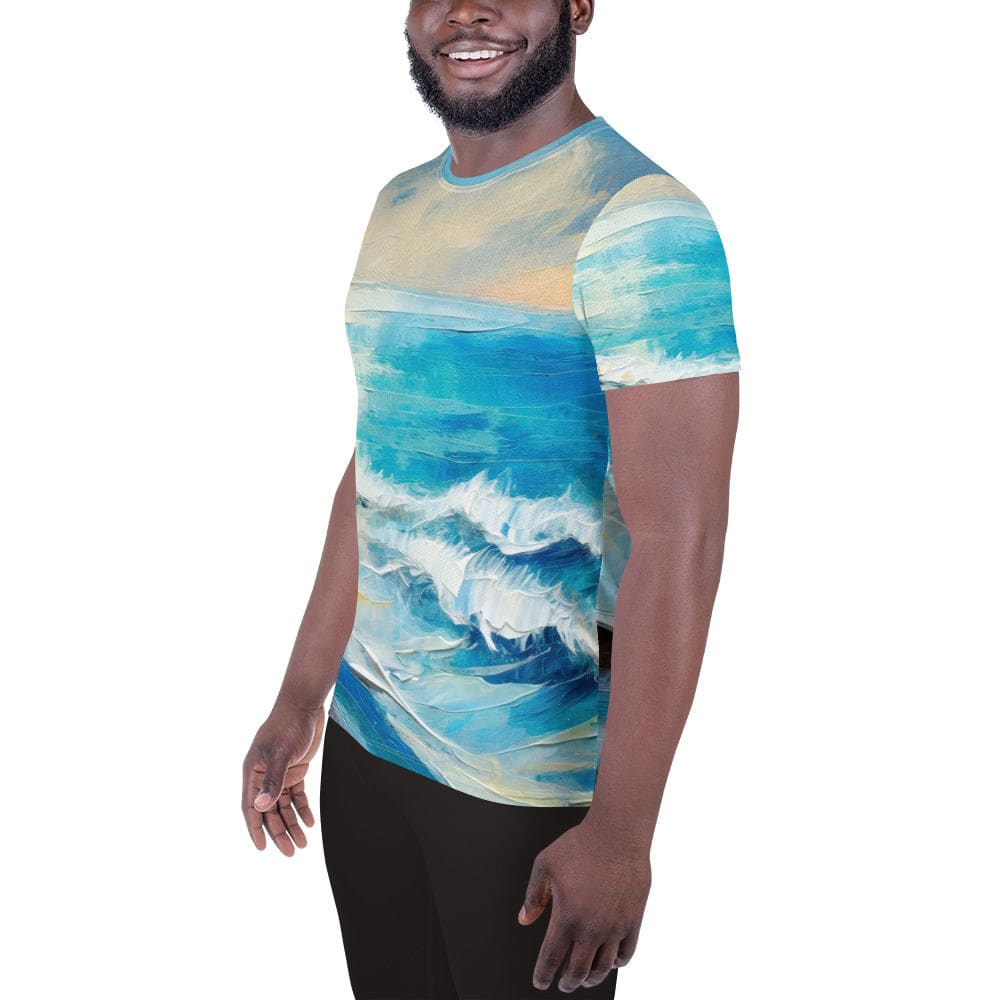 Mens Stretch Fit Athletic Sports T-shirt - Blue Ocean Print