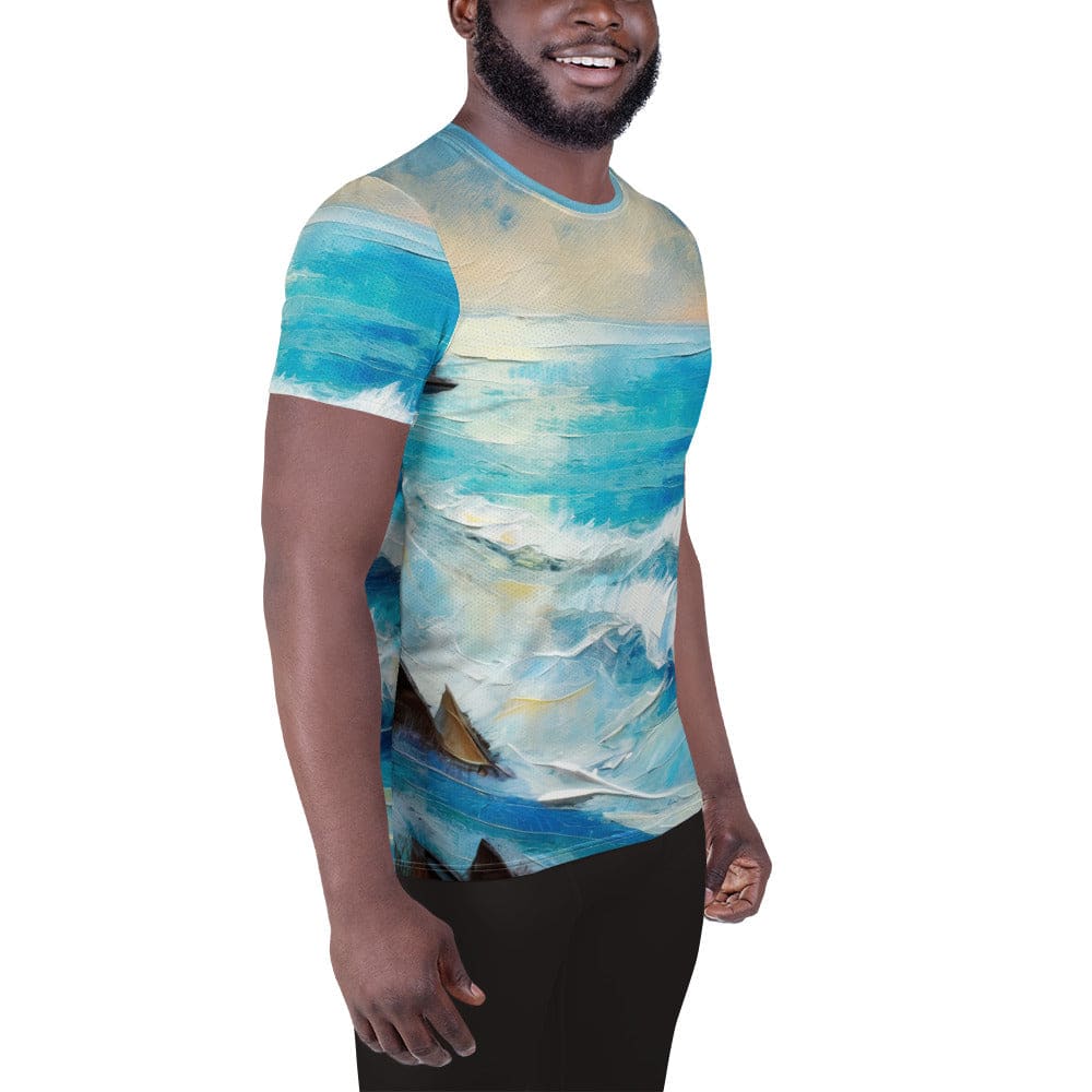 Mens Stretch Fit Athletic Sports T-shirt - Blue Ocean Print