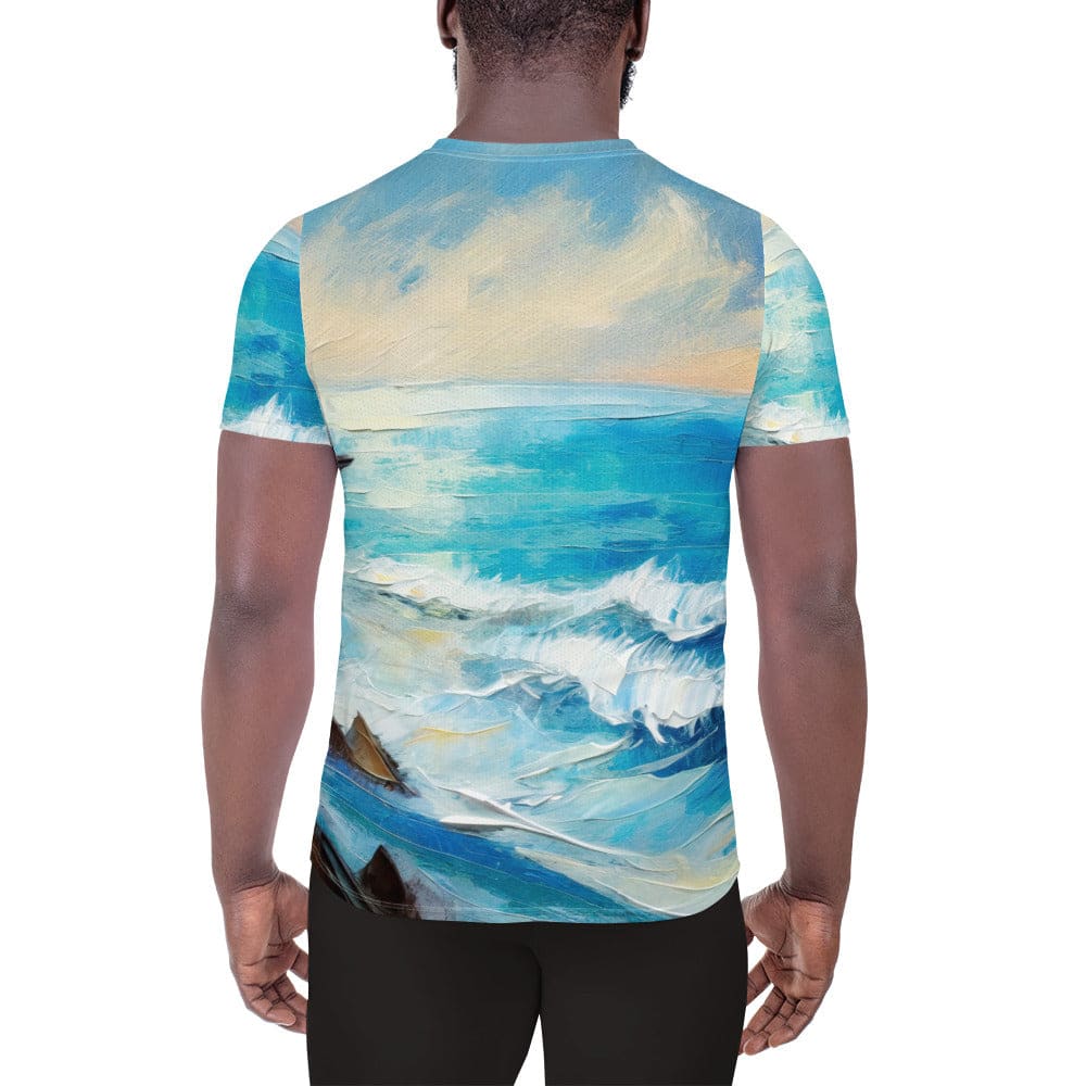 Mens Stretch Fit Athletic Sports T-shirt - Blue Ocean Print