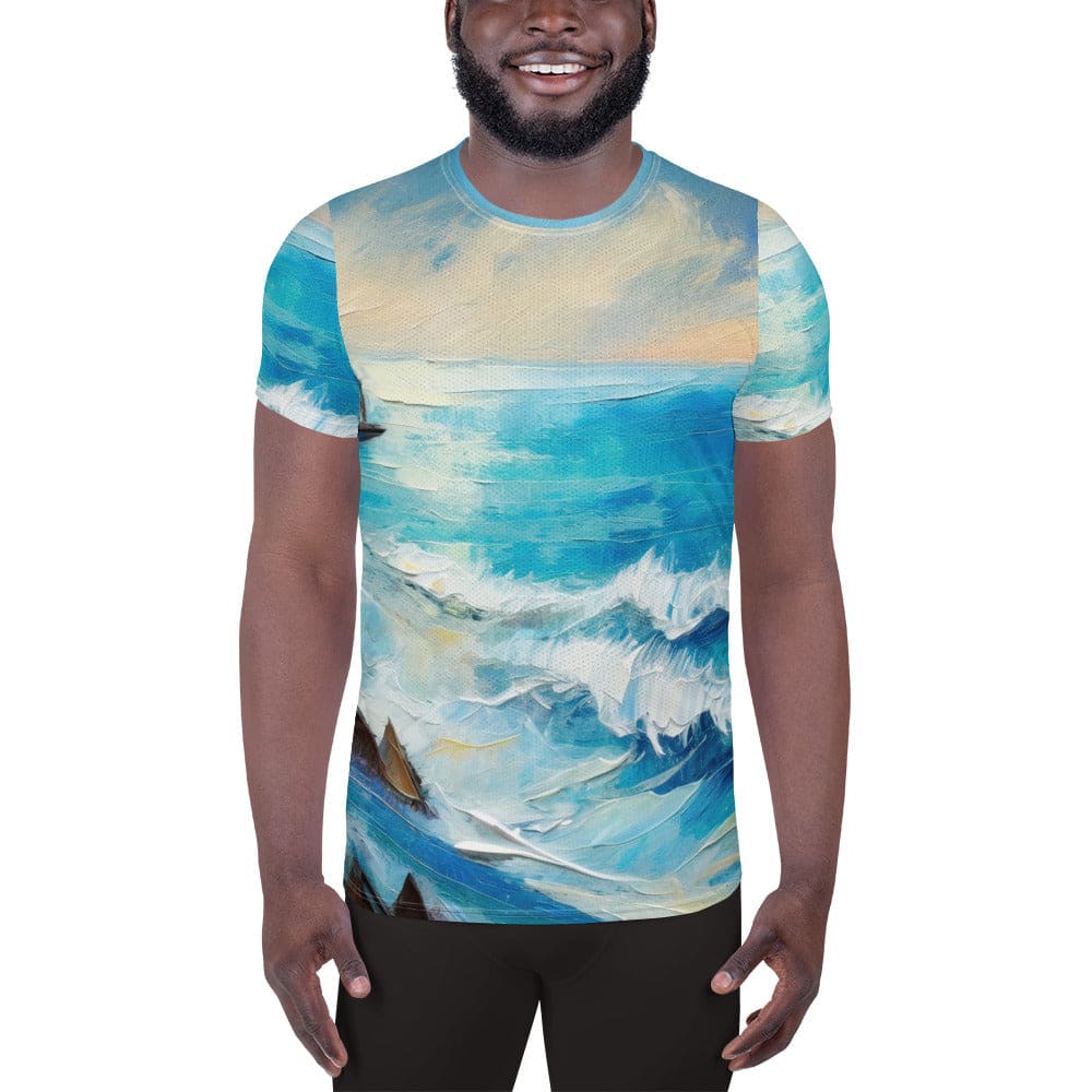Mens Stretch Fit Athletic Sports T-shirt - Blue Ocean Print