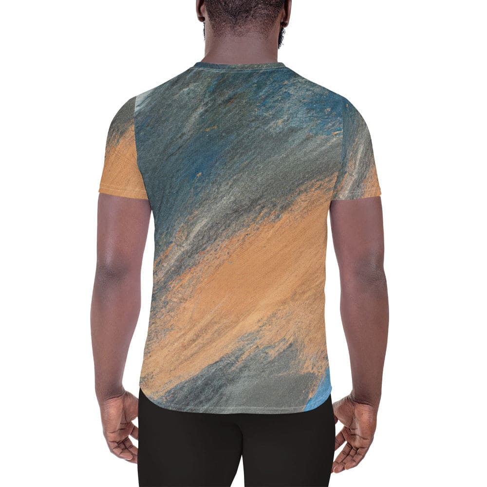 Mens Stretch Fit Athletic Sports T-shirt - Blue Orange Abstract Pattern