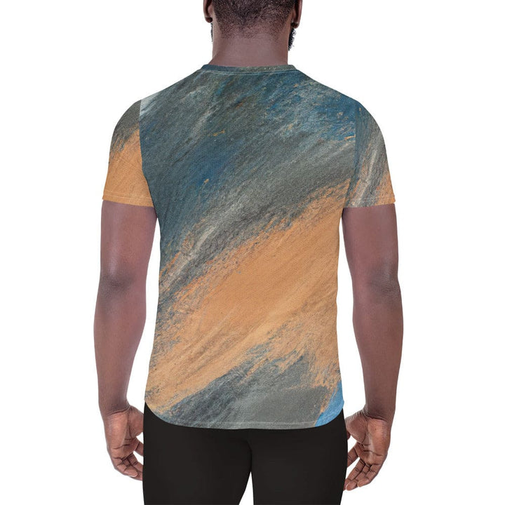 Mens Stretch Fit Athletic Sports T-shirt - Blue Orange Abstract Pattern