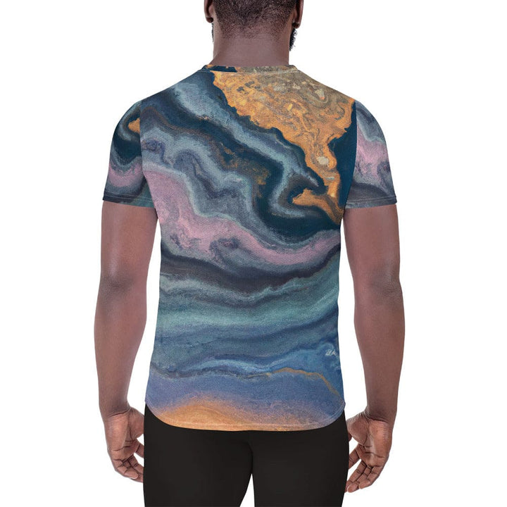 Mens Stretch Fit Athletic Sports T-shirt - Blue Pink Marble Swirl Print