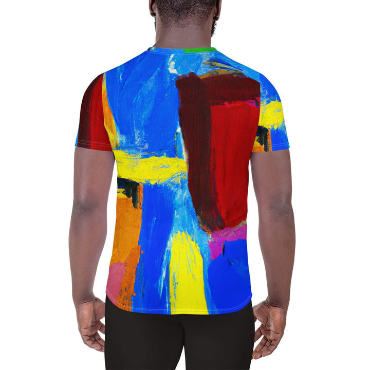 Mens Stretch Fit Athletic Sports T-shirt - Blue Red Abstract Pattern