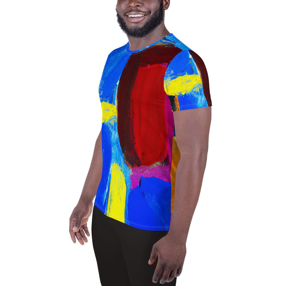 Mens Stretch Fit Athletic Sports T-shirt - Blue Red Abstract Pattern