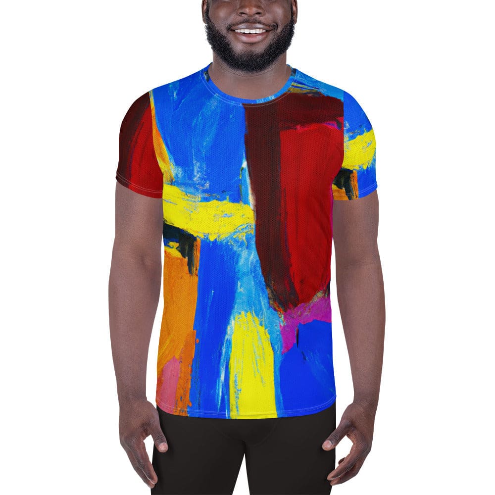 Mens Stretch Fit Athletic Sports T-shirt - Blue Red Abstract Pattern