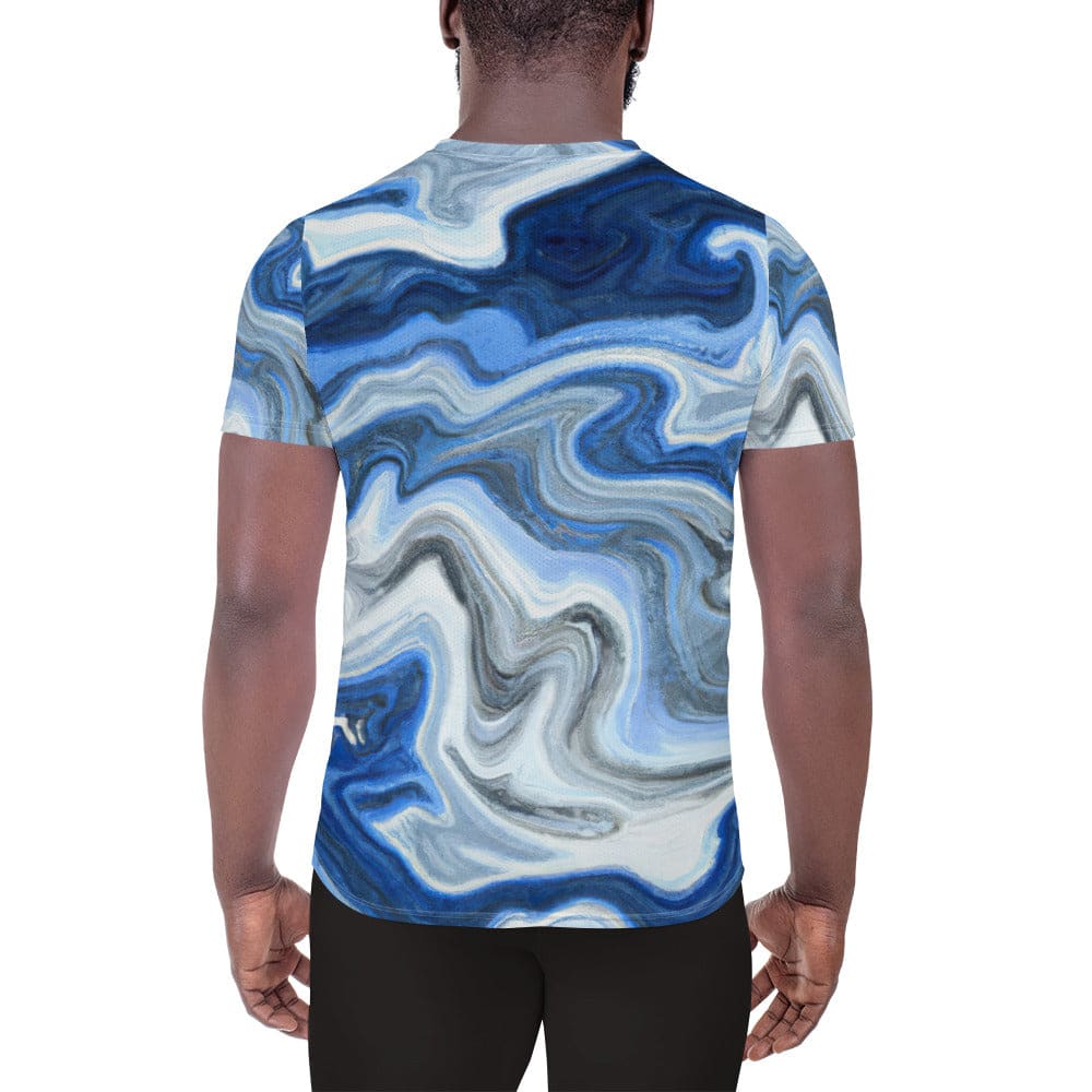 Mens Stretch Fit Athletic Sports T-shirt - Blue Grey Marble Print