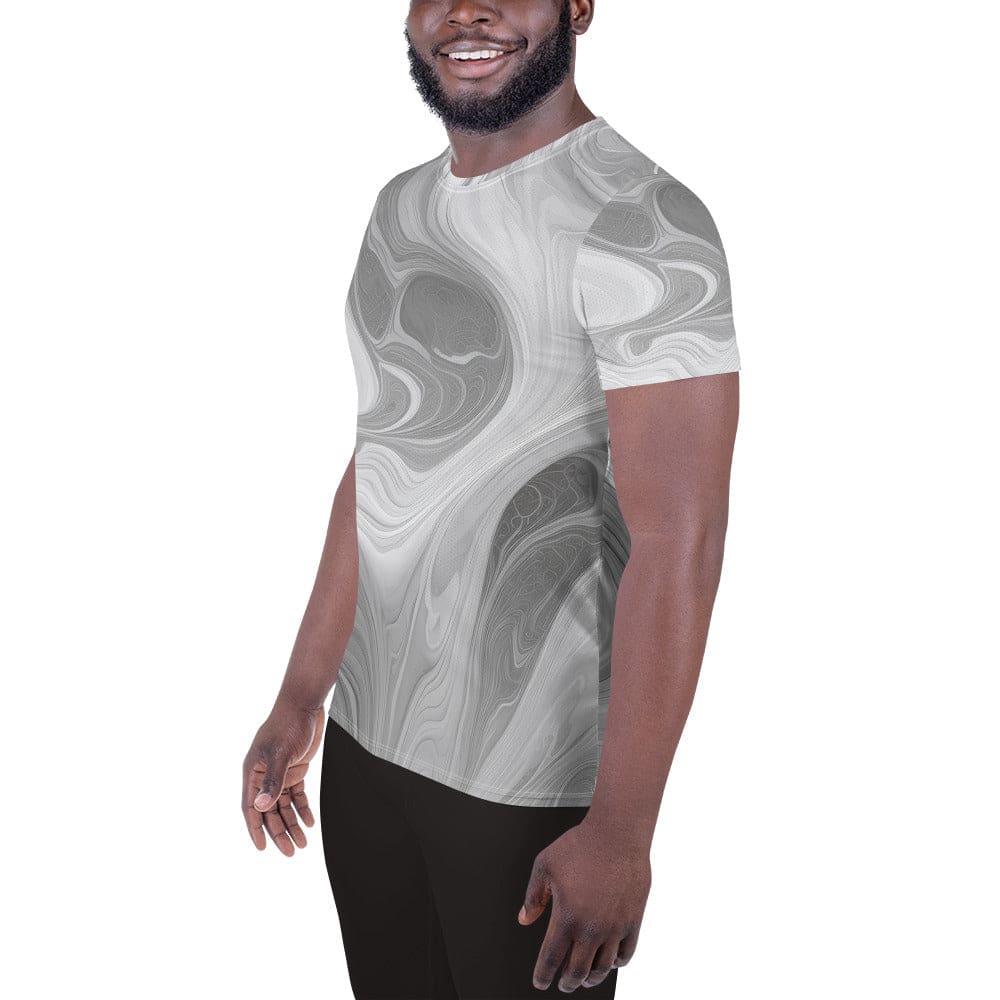 Mens Stretch Fit Athletic Sports T-shirt - Boho Marble Pattern White