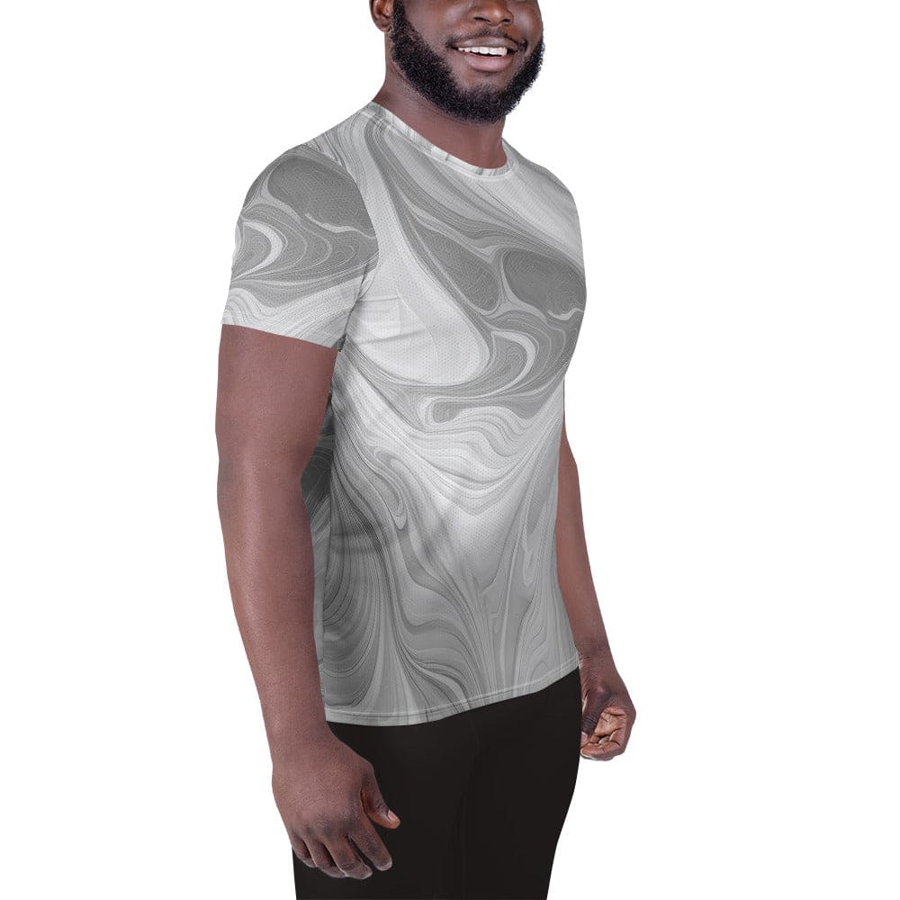 Mens Stretch Fit Athletic Sports T-shirt - Boho Marble Pattern White