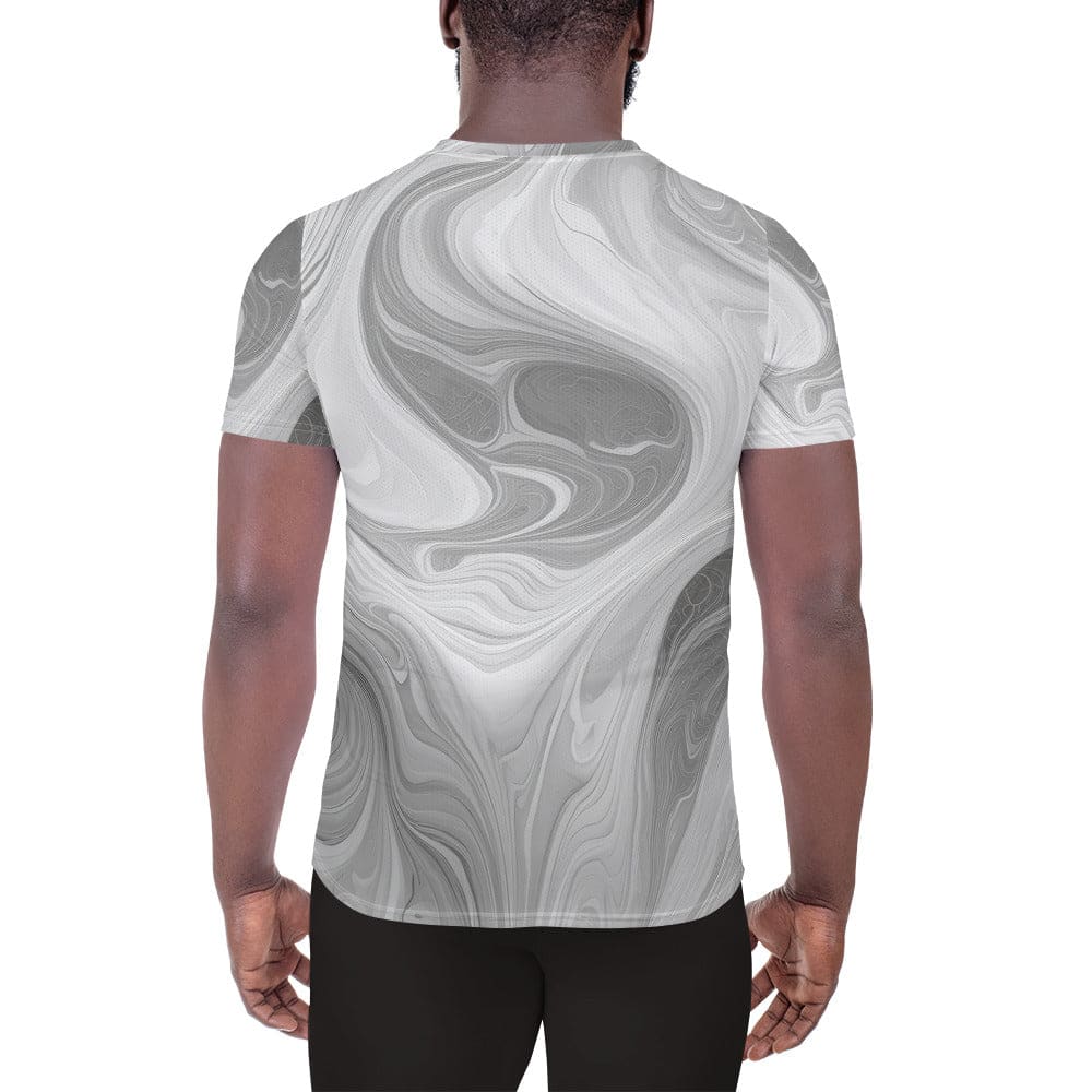 Mens Stretch Fit Athletic Sports T-shirt - Boho Marble Pattern White