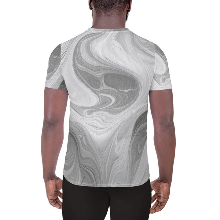 Mens Stretch Fit Athletic Sports T-shirt - Boho Marble Pattern White