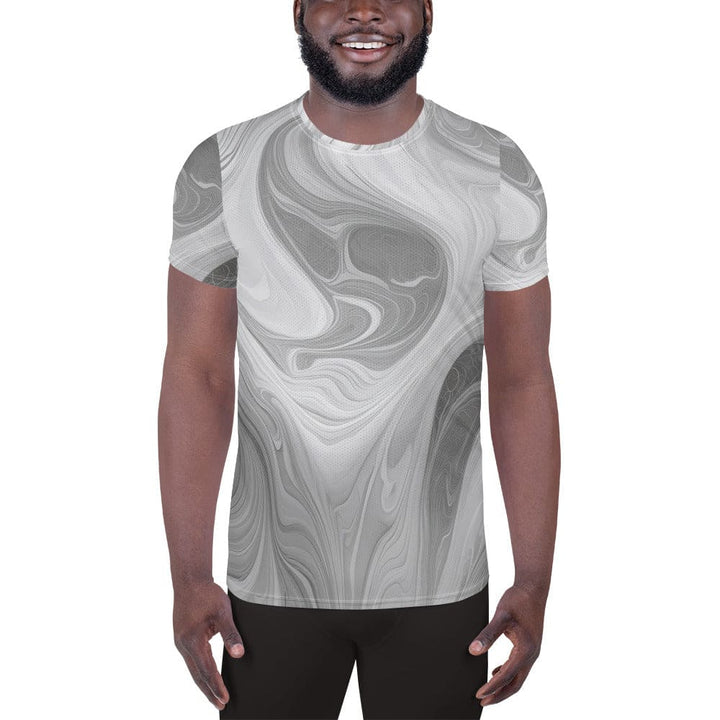 Mens Stretch Fit Athletic Sports T-shirt - Boho Marble Pattern White