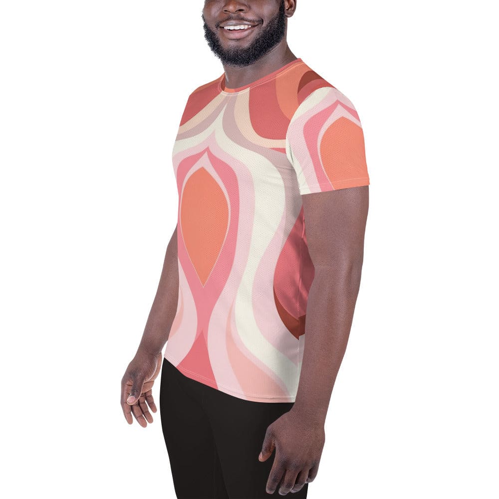 Mens Stretch Fit Athletic Sports T-shirt - Pink White Boho Swirl Lines
