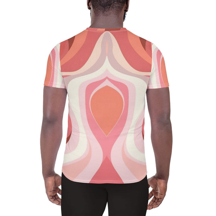 Mens Stretch Fit Athletic Sports T-shirt - Pink White Boho Swirl Lines