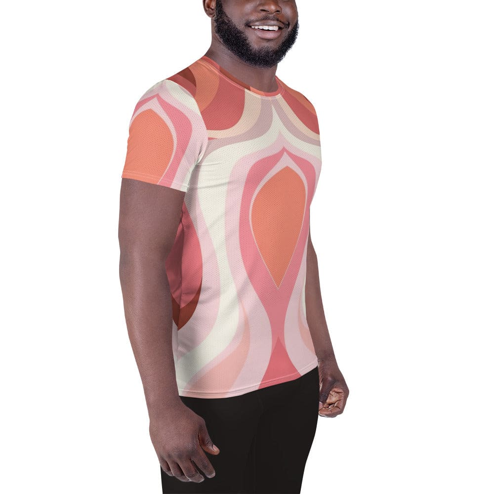 Mens Stretch Fit Athletic Sports T-shirt - Pink White Boho Swirl Lines
