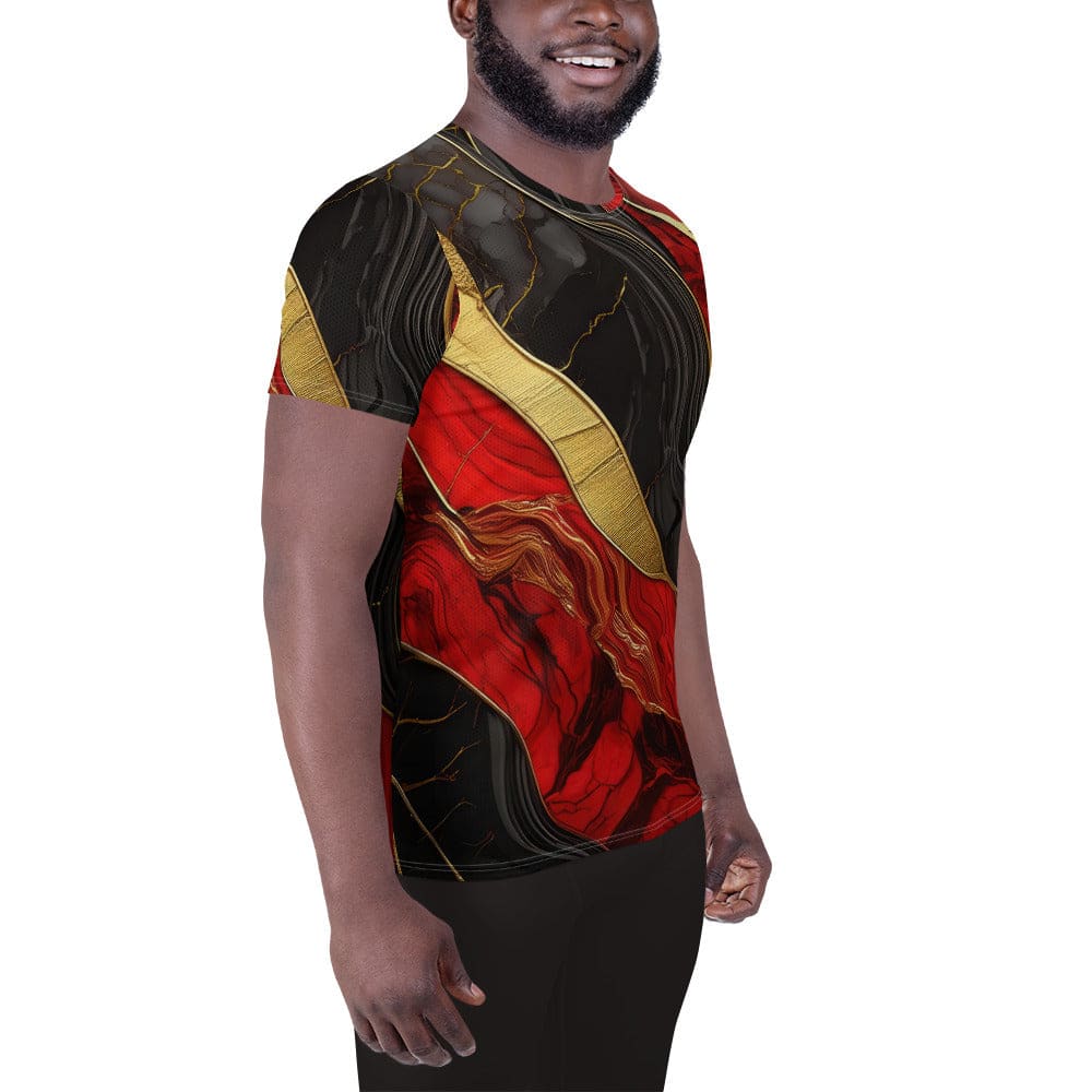 Mens Stretch Fit Athletic Sports T-shirt - Brick Red Pattern Black