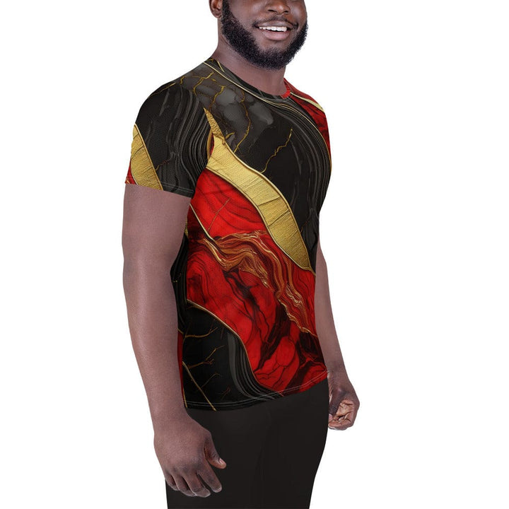 Mens Stretch Fit Athletic Sports T-shirt - Brick Red Pattern Black