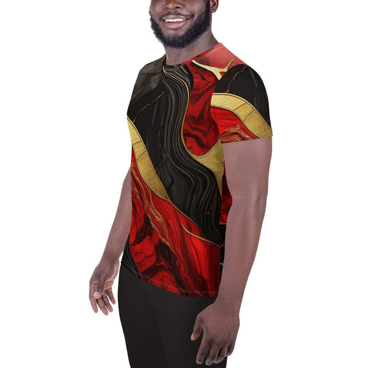 Mens Stretch Fit Athletic Sports T-shirt - Brick Red Pattern Black