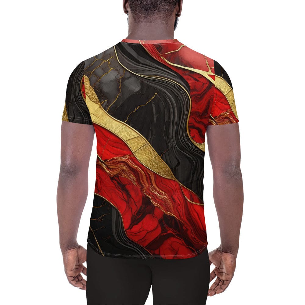 Mens Stretch Fit Athletic Sports T-shirt - Brick Red Pattern Black