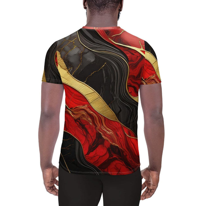 Mens Stretch Fit Athletic Sports T-shirt - Brick Red Pattern Black