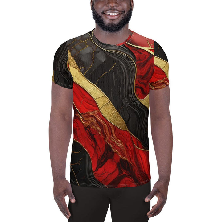 Mens Stretch Fit Athletic Sports T-shirt - Brick Red Pattern Black